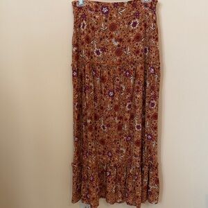 Bohemian Floral Tiered Maxi Skirt in Orange and Purple Sz S